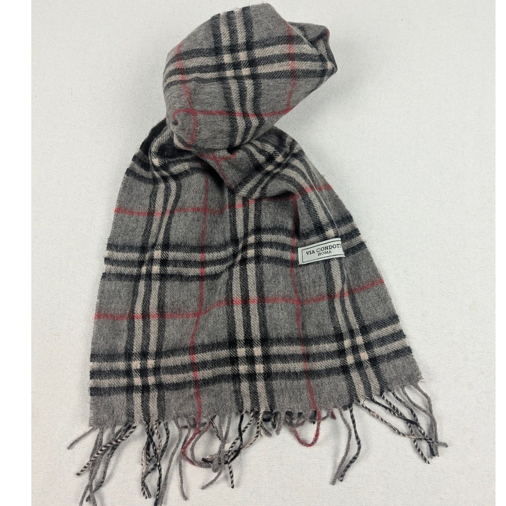 Via Condotti Roma Mens Grey Plaid Fringed Scarf Italian Luxury Winter Accessory